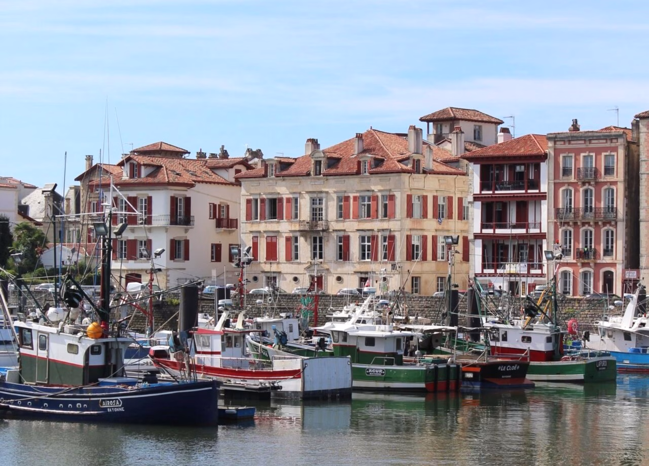 The port and historic buildings at Saint Jean de Luz, France